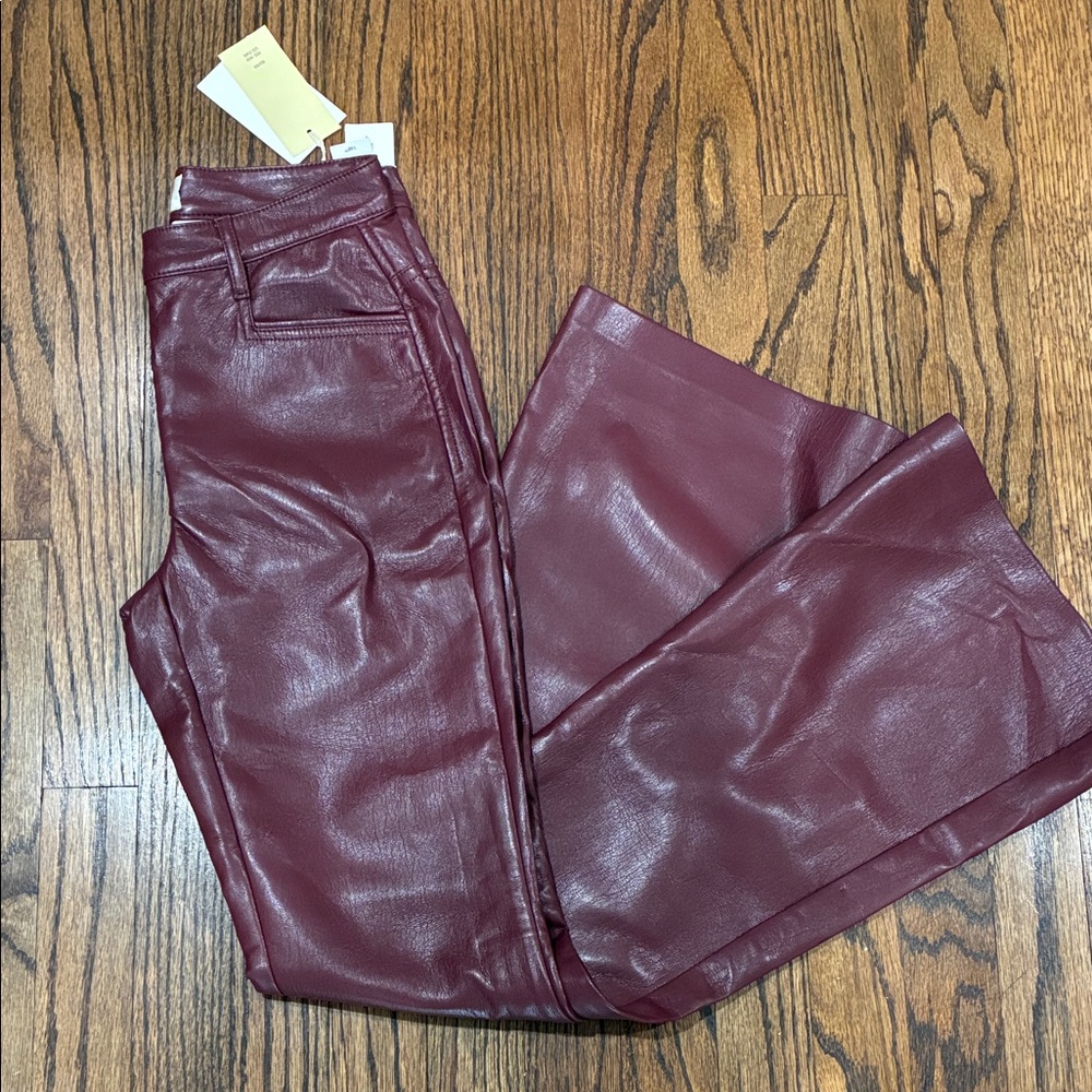 Burgundy Flare Faux Leather Pants